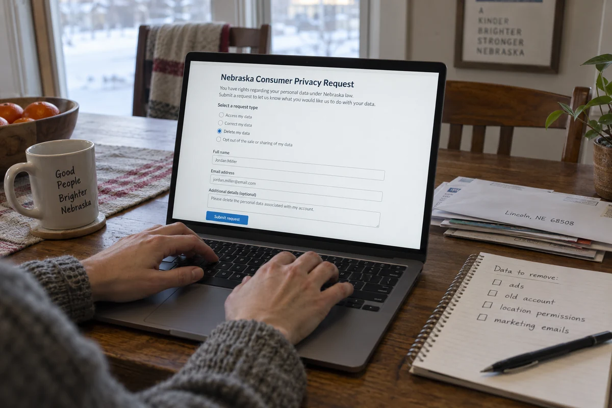 A Nebraska resident submits an online request to delete company-held data.