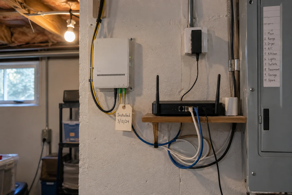 Home fiber and Wi-Fi equipment installed in a New Jersey basement