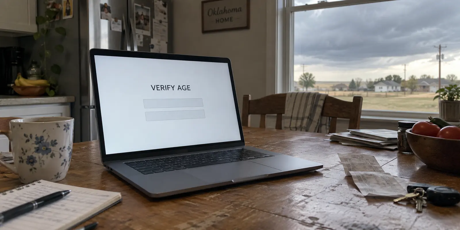 An Oklahoma home laptop is stopped at an age-verification page.