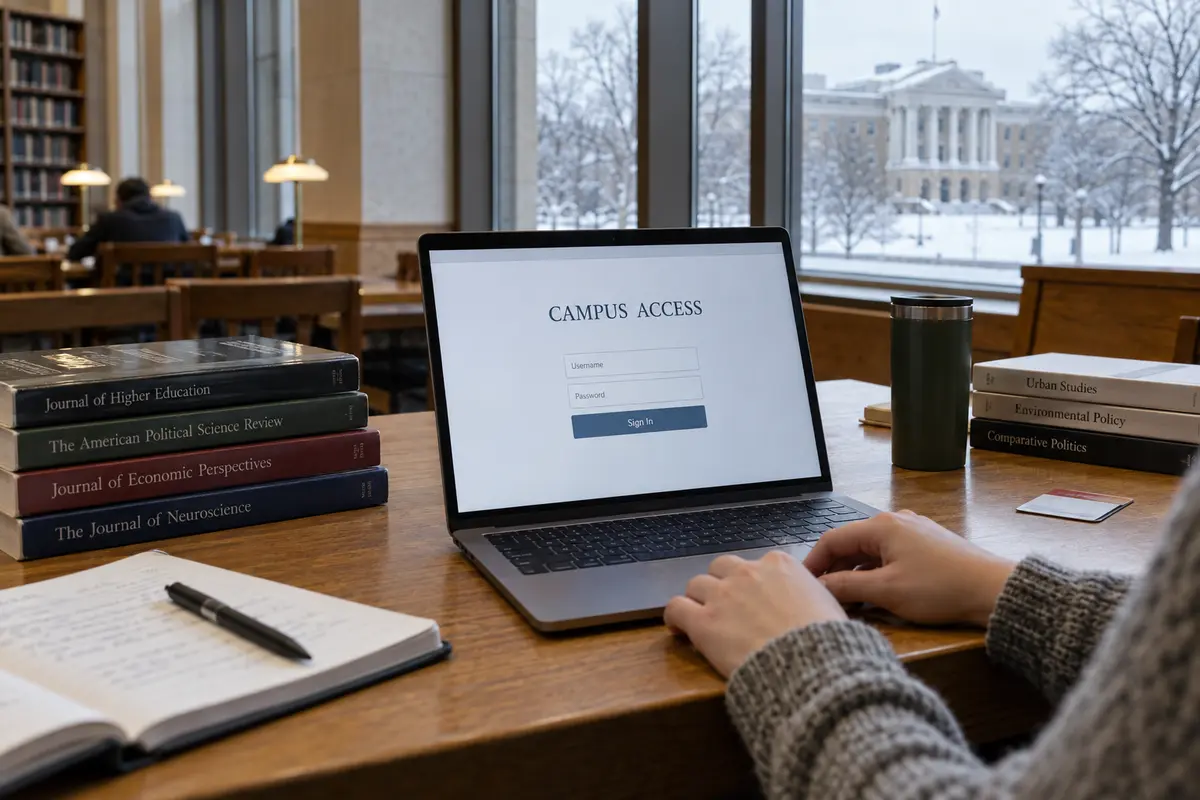 A student signs in to private campus resources in a Madison library.