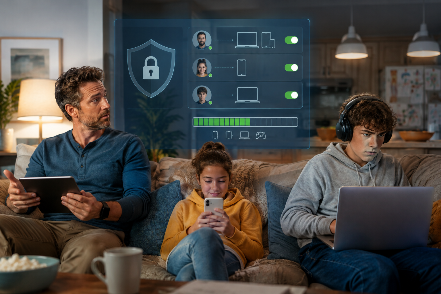 Family members using devices under one VPN account panel